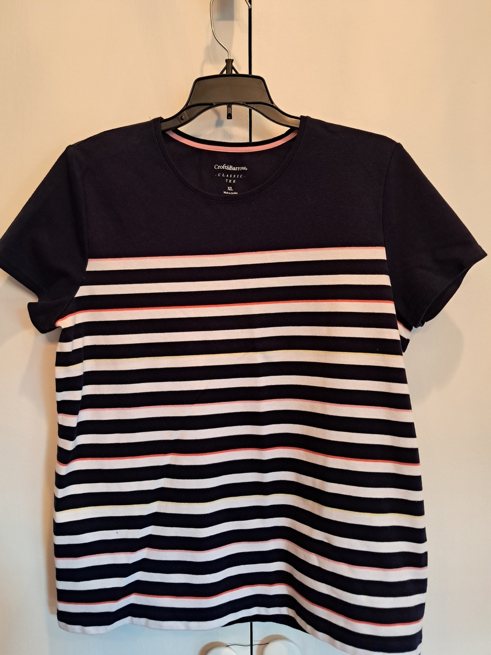 croft & barrow Navy, White & Pink Striped Short Sleeve Tee